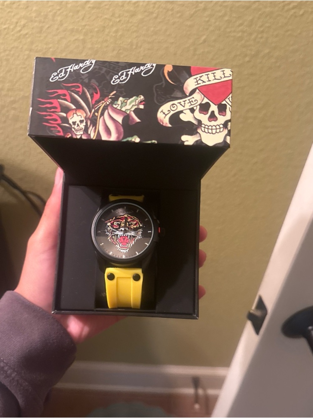 Ed Hardy Yellow Strap Tiger Dial Watch